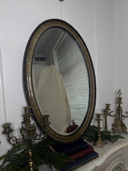 Vintage Oval Bevelled Mirror: Large Rare Framed