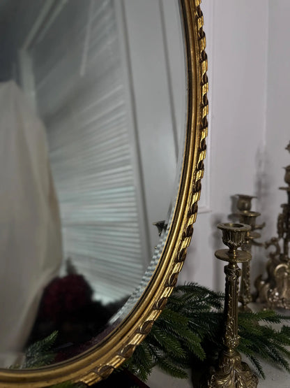 Vintage Oval Gilt Ribbon-Top Bevelled Mirror