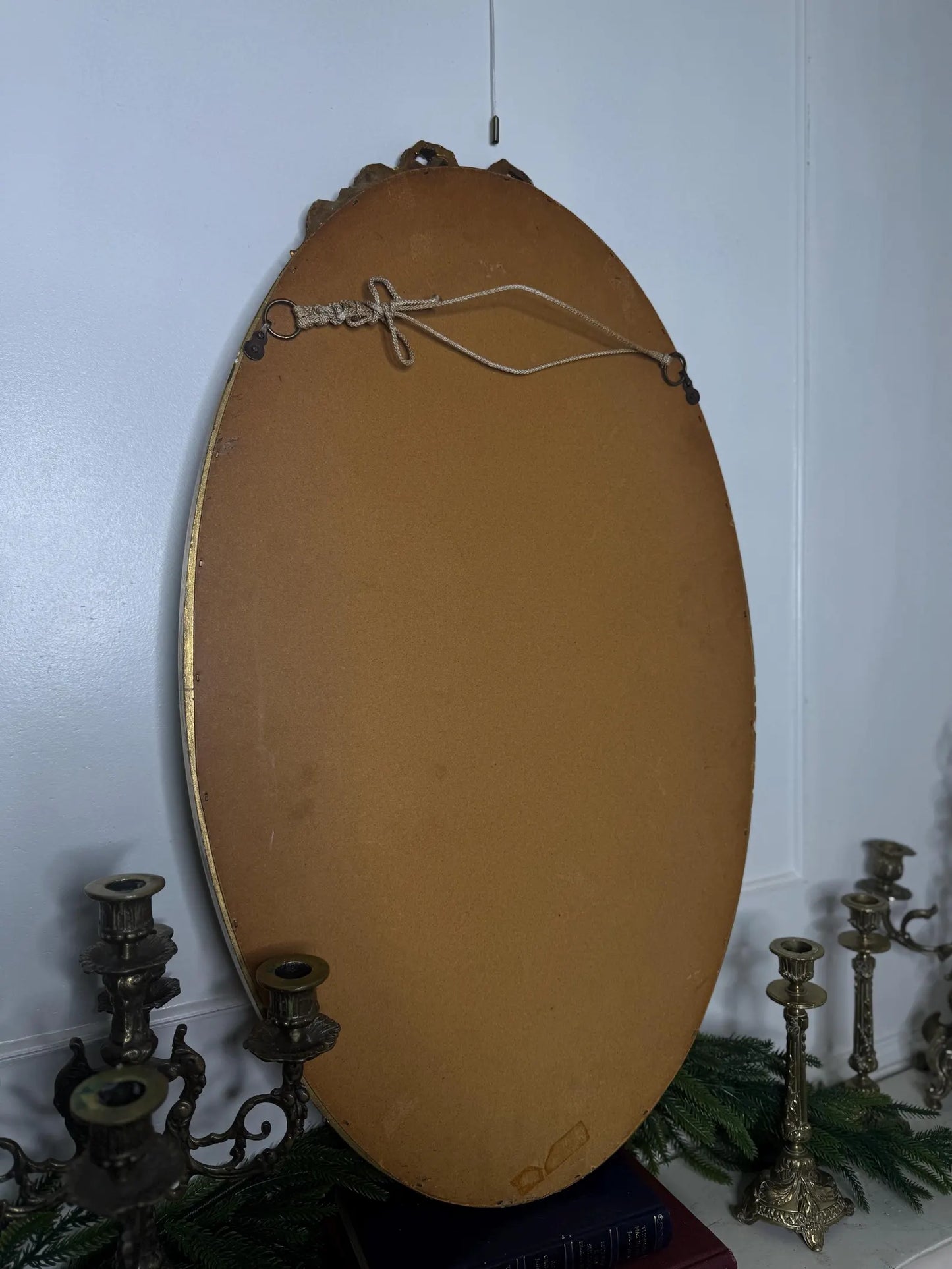 Vintage Oval Gilt Ribbon-Top Bevelled Mirror