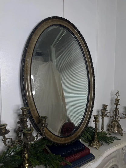 Vintage Oval Bevelled Mirror: Large Rare Framed
