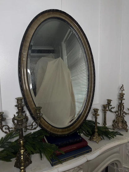 Vintage Oval Bevelled Mirror: Large Rare Framed