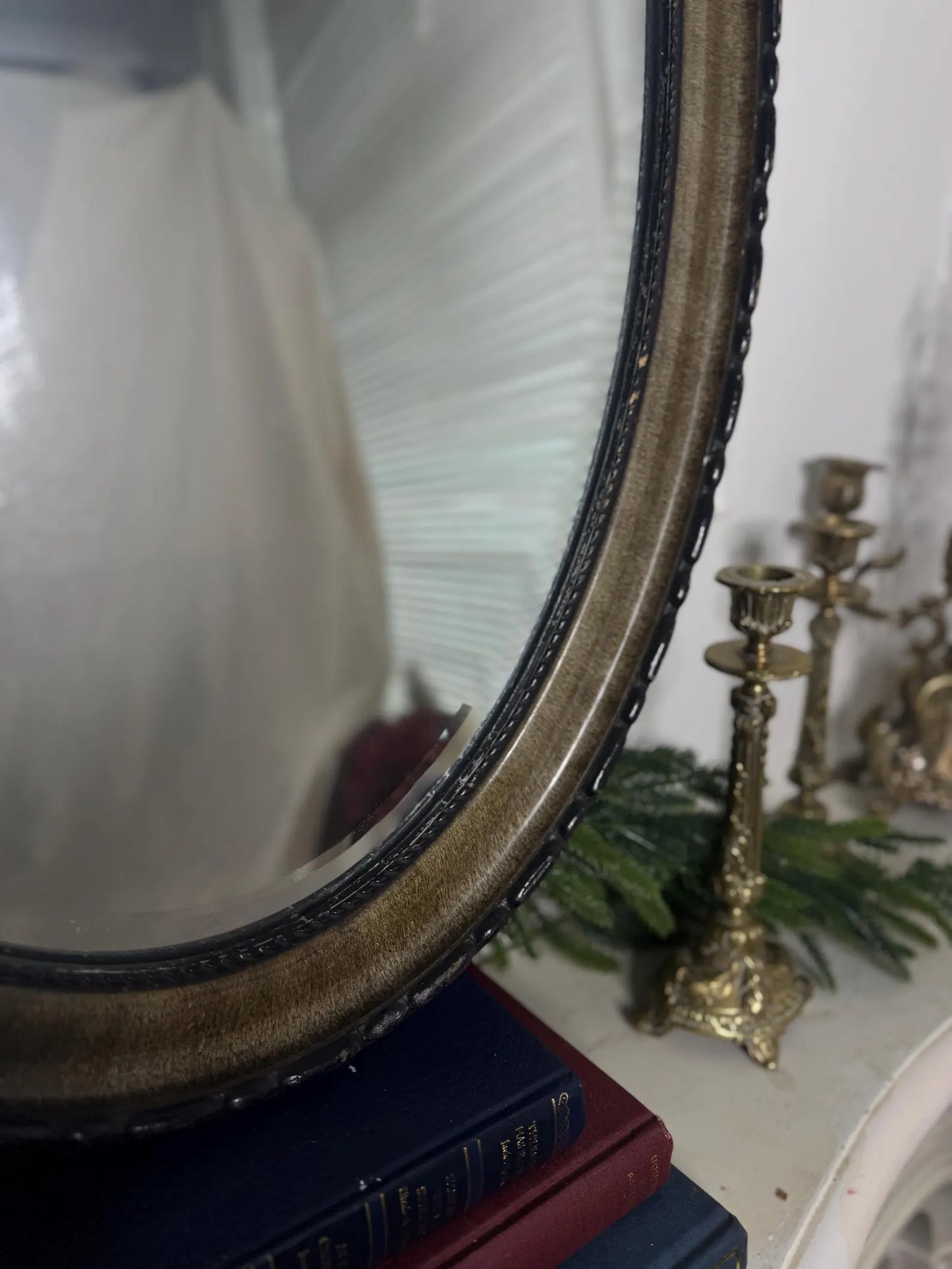 Vintage Oval Bevelled Mirror: Large Rare Framed