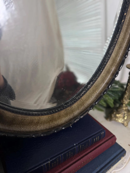 Vintage Oval Bevelled Mirror: Large Rare Framed