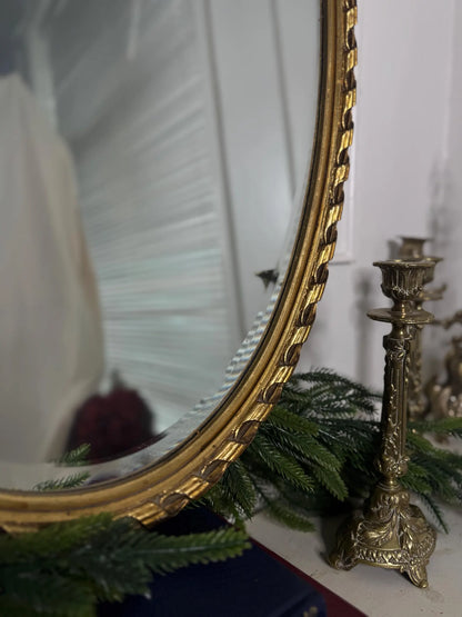 Vintage Oval Gilt Ribbon-Top Bevelled Mirror