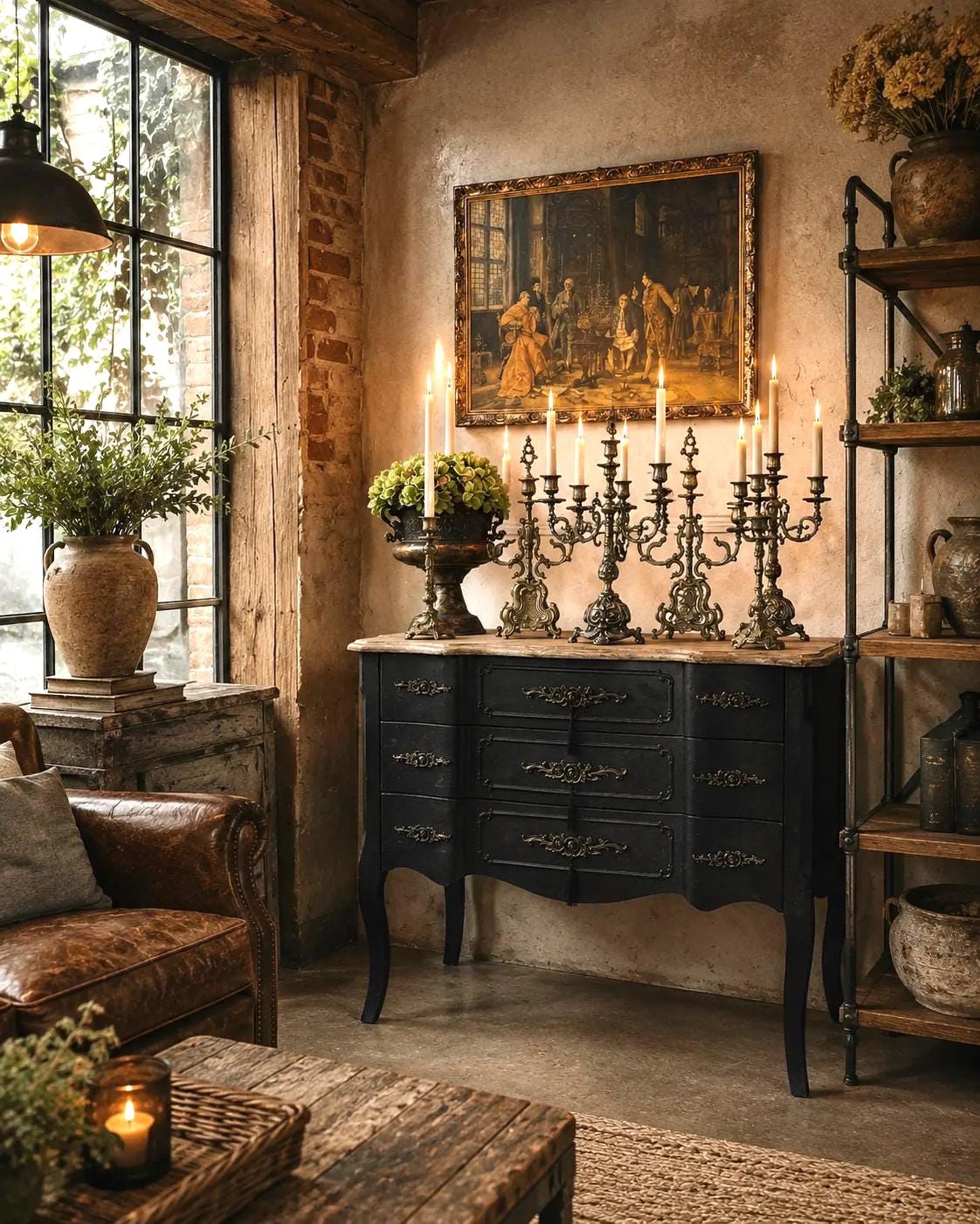 Upcycled French-Style Curved Chest of Drawers | Black Noir Vintage Dresser