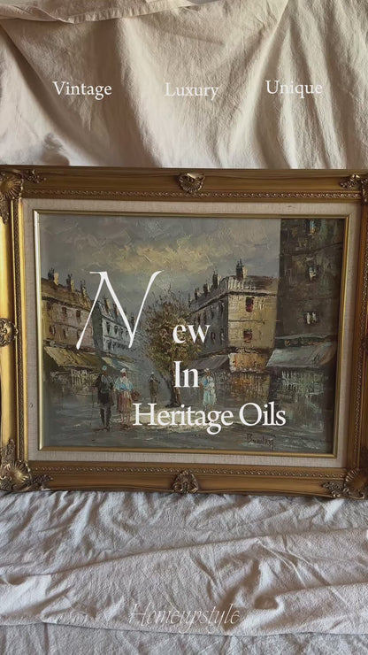 Vintage V.Burnett Midcentury Impressionist Oil Painting, Paris Street Scene