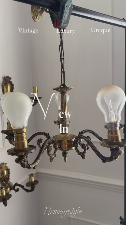 Vintage French Louis Style Solid Brass Wall– 2 Arm Sconces, 5 Arm Chandeliers Optional Shades