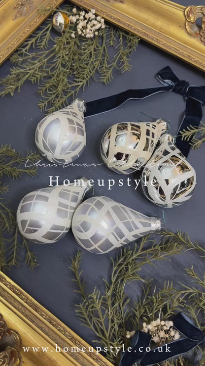 Vintage English Glass Christmas Bauble Set of 5