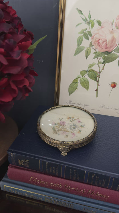 Antique Brass Jewellery Tray with Glass Top for Elegant Storage