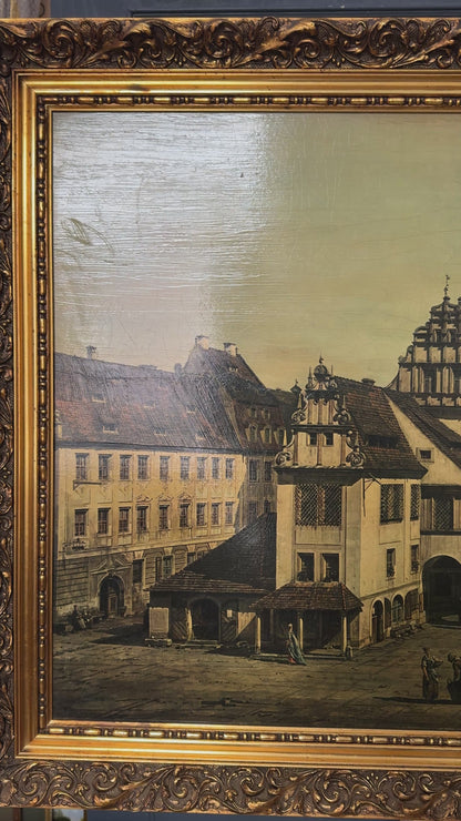 Extra Large - Antique Textured Print in Gold Ornate Frame