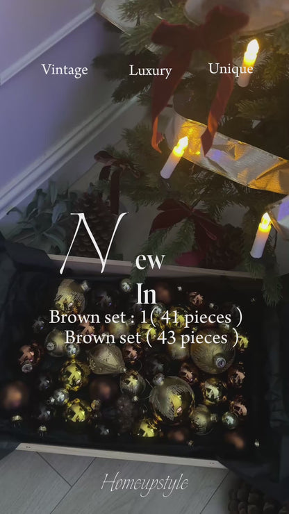 Brown Mixed-Tone European Glass Christmas Baubles – Mixed Sizes and Sets