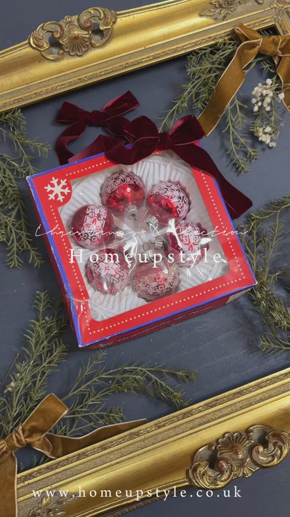 Vintage English Glass Christmas Baubles Set of 6