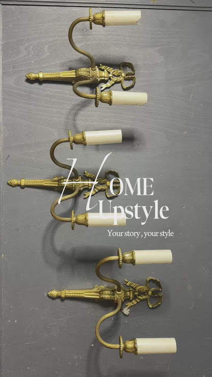 Early 20th Century Louis XVI–Style Brass Two-Arm Wall Light with Ribbon Detail