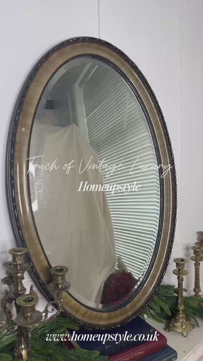 Vintage Oval Bevelled Mirror: Large Rare Framed