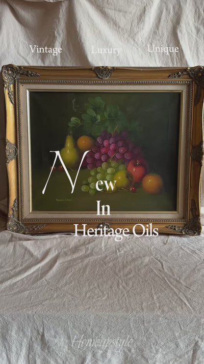 Frank Lean Still Life Oil Painting Signed French Artist Fruit Bowl in Ornate Frame