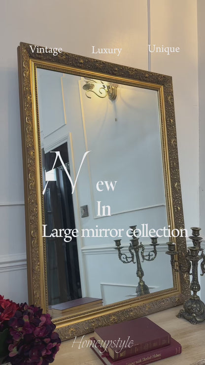 Large Bevelled Mirror in Gold & Black Gilt Frame – Decorative Wall Statement