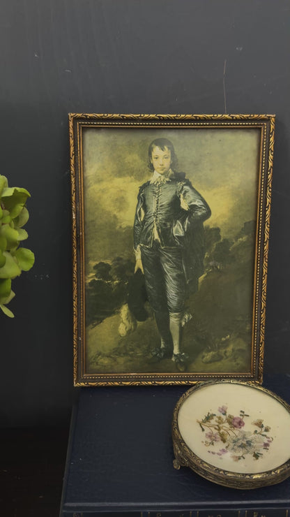 Small Vintage “Blue Boy” Print in Unique Aged Ornate Frame