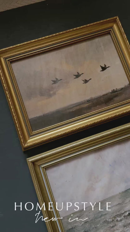 Vintage Dark Themed Vintage-Themed Gallery Wall Set in Ornate Gold Gilt Frames