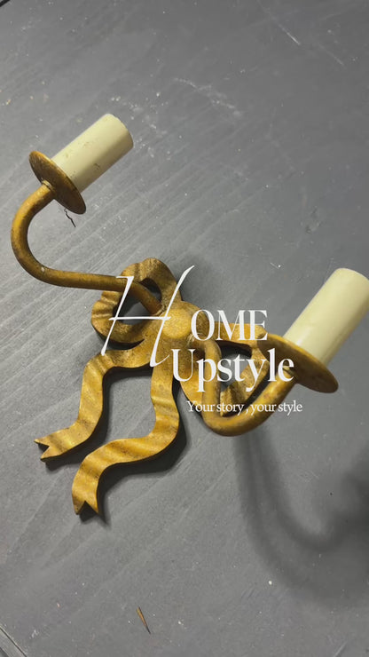 Early 20th Century Louis XVI–Style Wooden & Metal Two-Arm Ribbon Wall Lights (Pair)