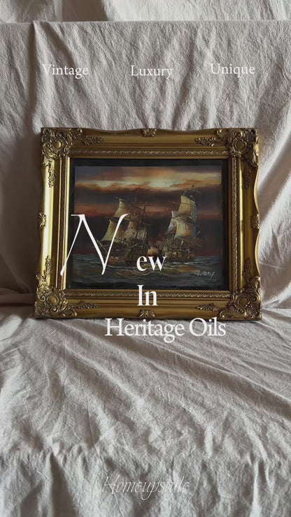 Vintage Signed Mont Orgueil Castle Oil Painting in Gold Ornate Frame -Small