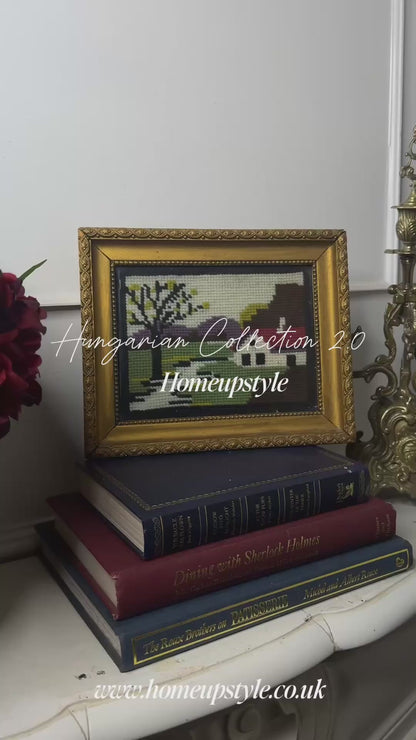 Hungarian Heritage – Rare  Goblein / Embroidery  Scene in Thick Gold Gilt Frame