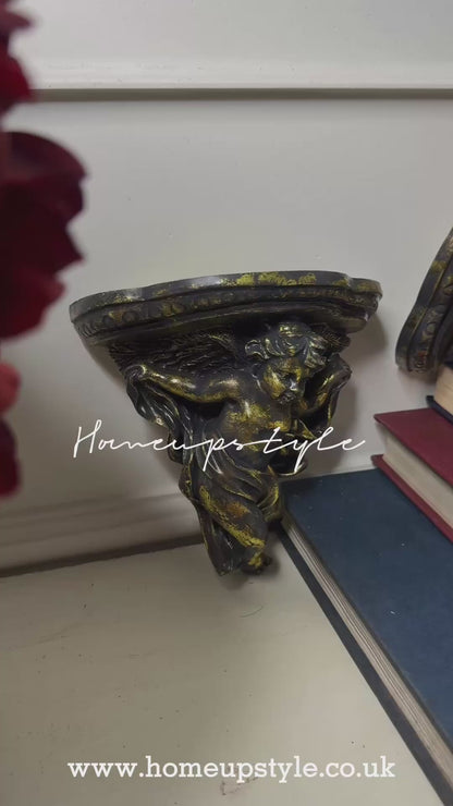 Baroque Antique Gold Cherub Wall Scones in Vintage Box