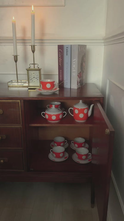 Vintage Soviet Polka Dot Porcelain Tea Set – 15 Piece Mid-Century Tea Service