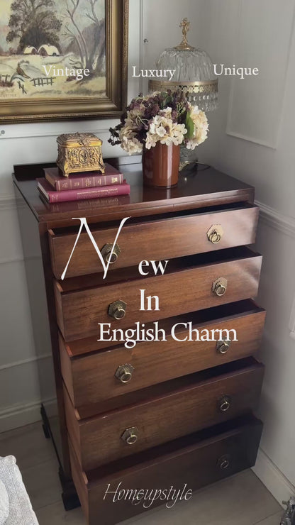 Vintage Walnut Tallboy Chest of Drawers – 5 Drawer with Layered Curved Legs | English Manor