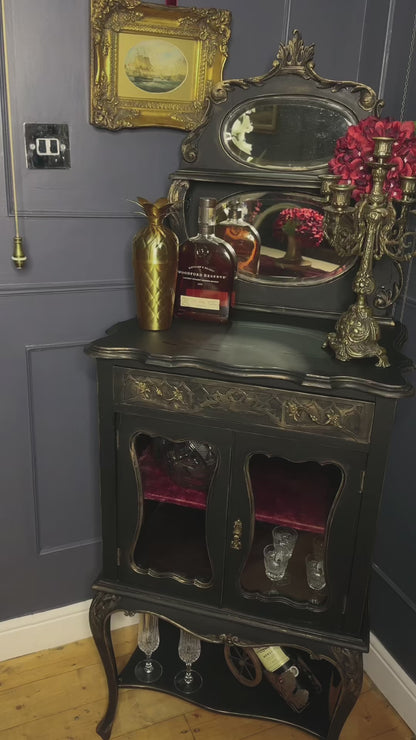 Antique Ebonised Victorian Chiffonier / Drink Cabinet — 19th Century — Upcycled Chalk Paint Finish