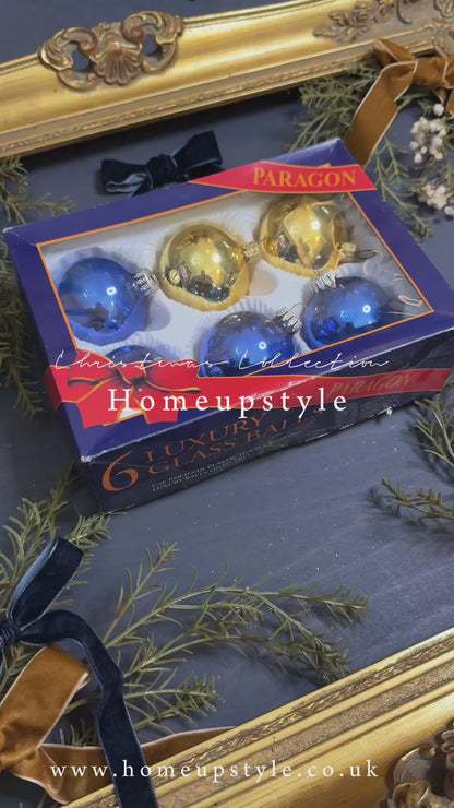 Vintage Polish Glass Christmas Baubles - Gold & Blue
