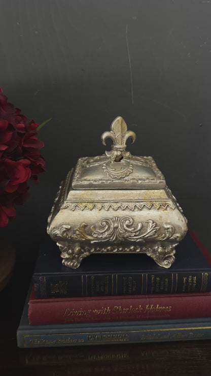 Vintage Silver Plated Wooden Ring and Storage Box for Keepsakes
