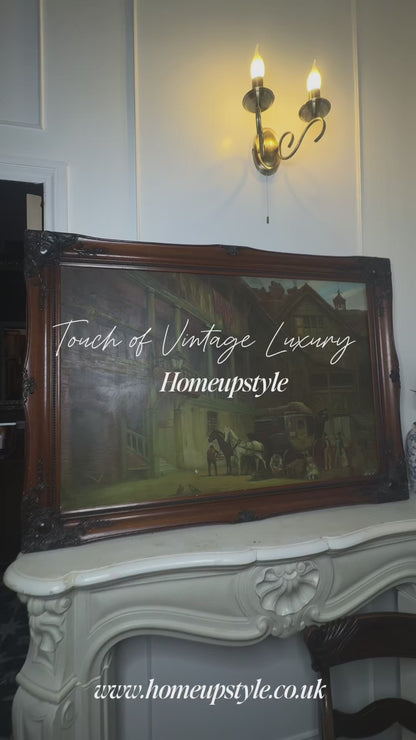 Extra Large Signed Victorian Themed Oil Painting in Wooden Carved Ornate Frame
