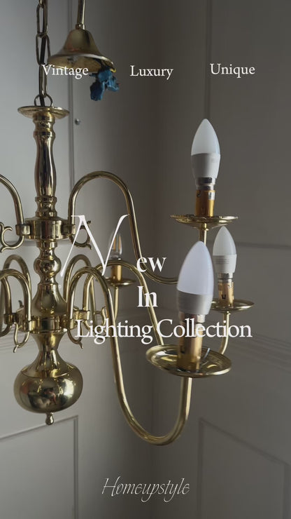 Vintage 1980s Retro  Art Nouveau 3 Light Tulip Floral Brass & Frosted Glass Pendant Light