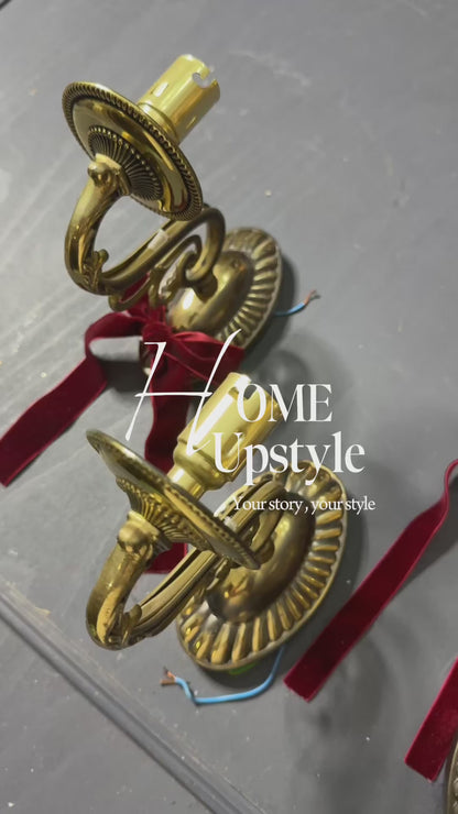 Vintage Satin Brass Lighting Set — 5-Arm Chandelier, Pair of 3-Arm Chandeliers & 4 Single Wall Lights