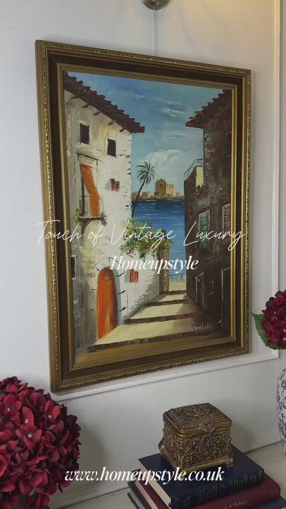 Mediterranean Coastal Village Palette Knife Oil Painting