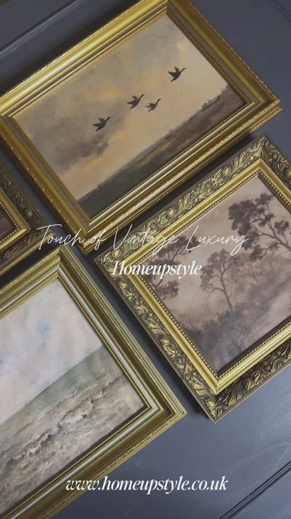 Château Elegance Wall Set – Vintage Gold Gilt Frames with Moody Dark Themed Prints