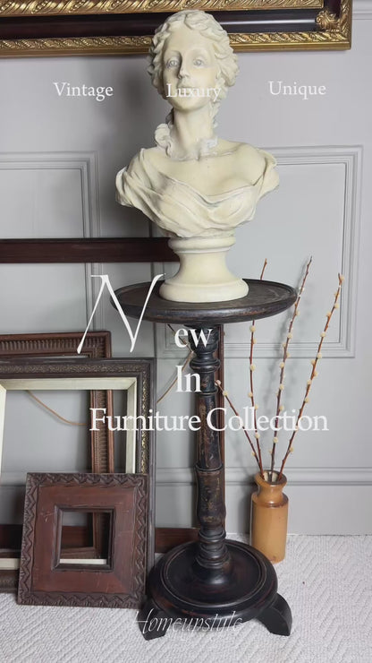 Antique Gustavian Style Black Pedestal Table | Upcycled - 19th Century Small Accent Table