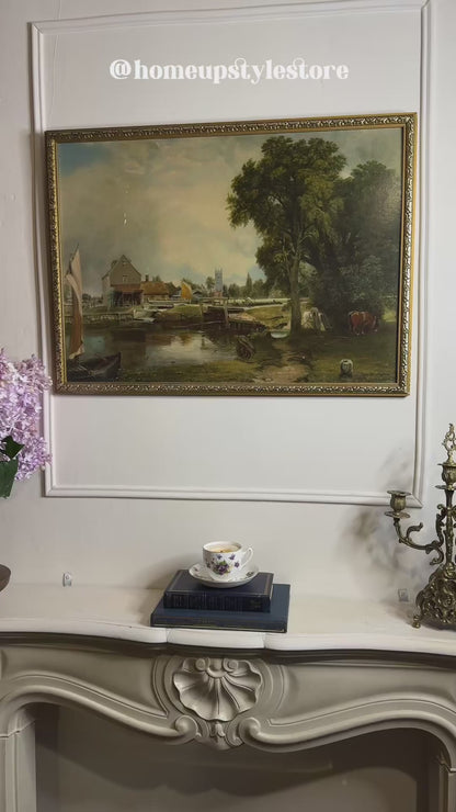 Dedham Lock & Mill After John Constable Large Vintage Print in Gold Frame