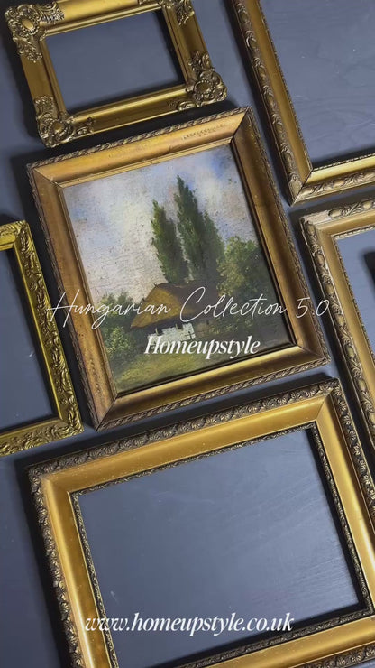 Grand Hungarian Heritage Art Ensemble – Vintage Oil Painting with Ornate Gold Frames