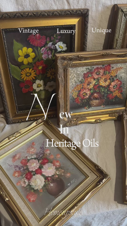 Mid-Century Heavy Brushwork Floral Oil Painting in Ornate Frame