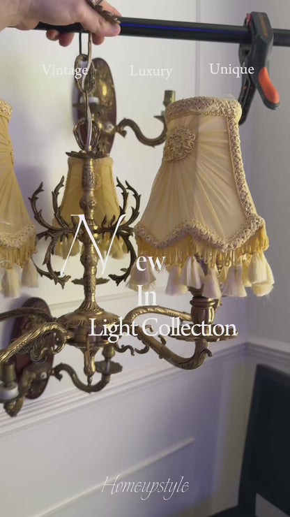 Vintage French Louis Style Solid Brass Chandelier & Wall Lights Set – 5 Arm Ceiling Light