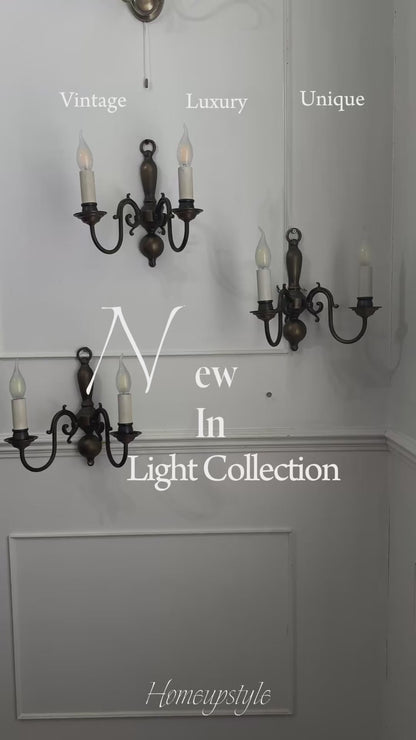 Antique Brass 2-Arm Heavy Solid Wall Lights – French Country Style