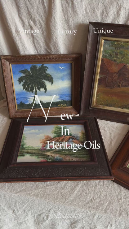 Antique Rustic Farm Landscape Oil Painting (c.1926–1930) – Hay Cart & Pond Scene – Double Framed