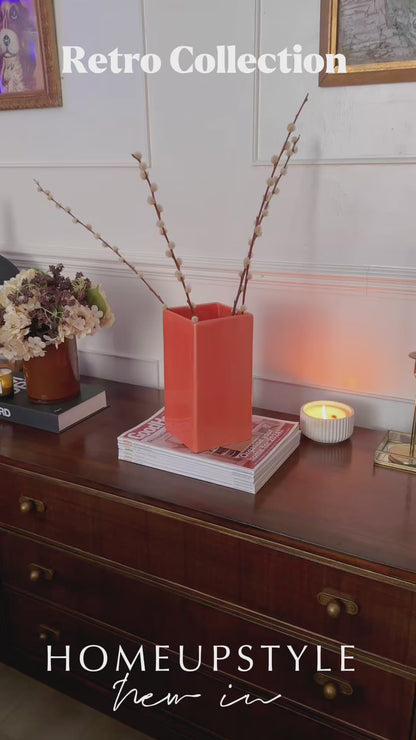 Vintage 1970s Orange Ceramic Vase – Gabbianelli Style Geometric Art Deco Vase