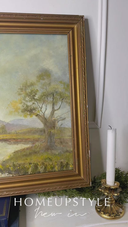 Vintage Landscape Oil Painting by E. Henstock in antique gilt frame : 63 x 48 cm
