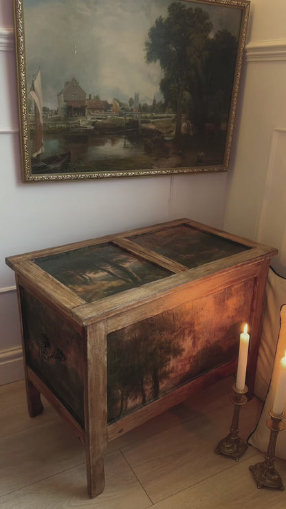Vintage Oak Small Blanket Box – French Country Upcycled Trunk – Rustic Storage
