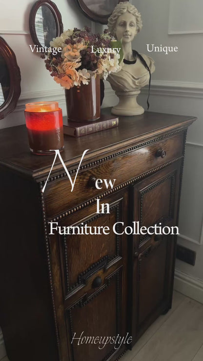 Antique Oak Bobbin Cabinet - Jacobean Style Sideboard