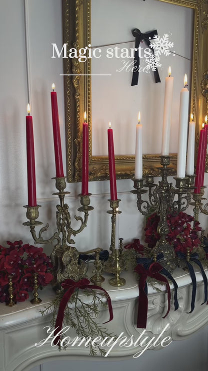 Vintage Rococo Style Brass Candelabra, Ornate 3-Arm Candlestick Holder Pair with Matching Candle Snuffer