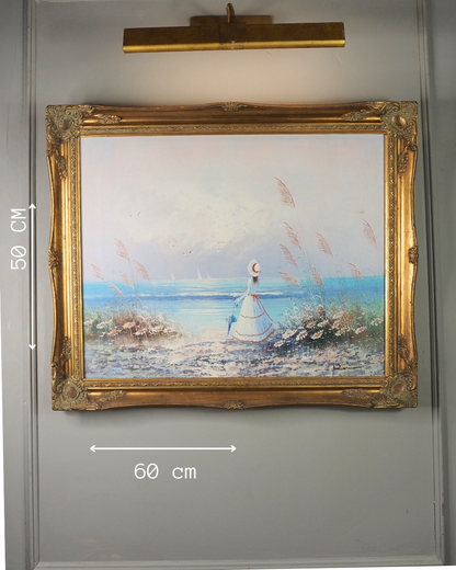 Vintage 1970s French Impressionist Style Oil Painting - Ladies at the Beach