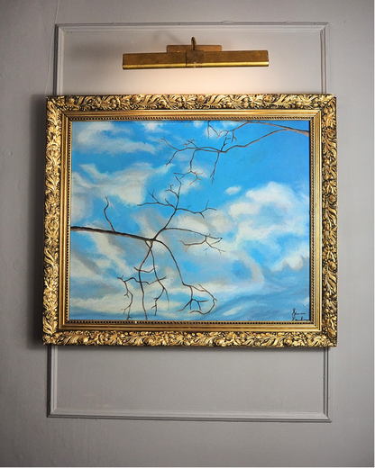 Blue Sky -Large  Vintage Oil Painting in Gold Gilded Belvoir Frame